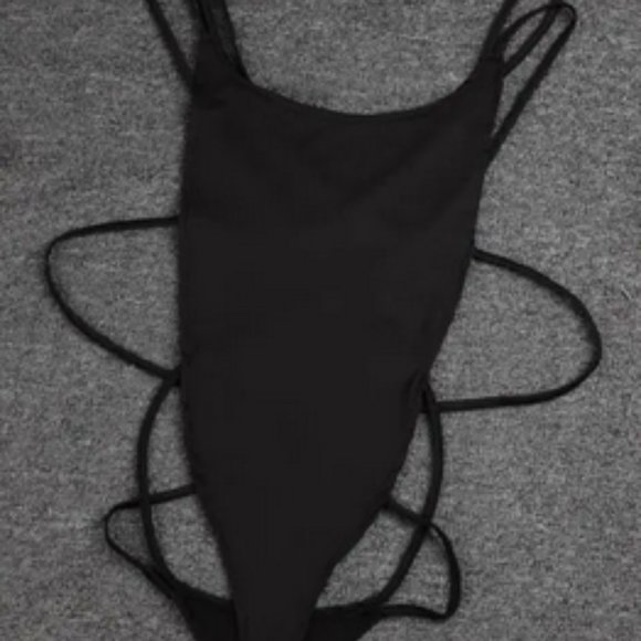Black bodysuite sexy sleeveless strappy M - Picture 3 of 3
